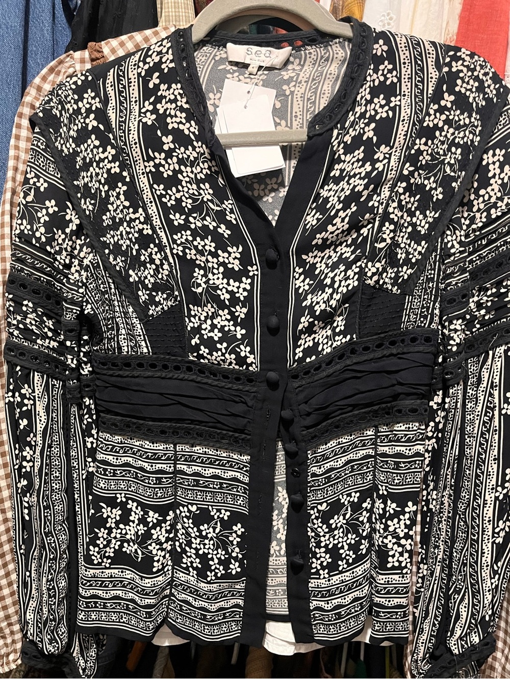 SEA Navy and White Floral Blouse NWT